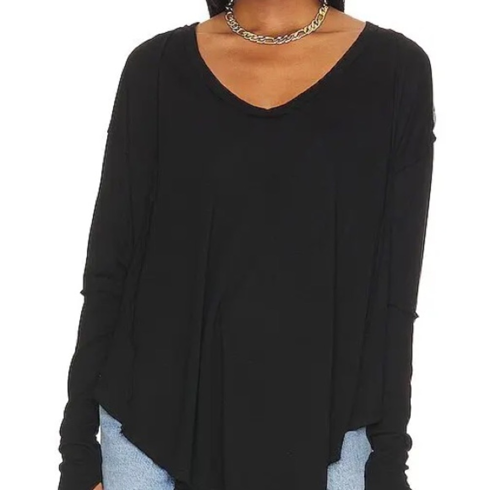 Heather Black Ribbed V-Neck Long Sleeve Top